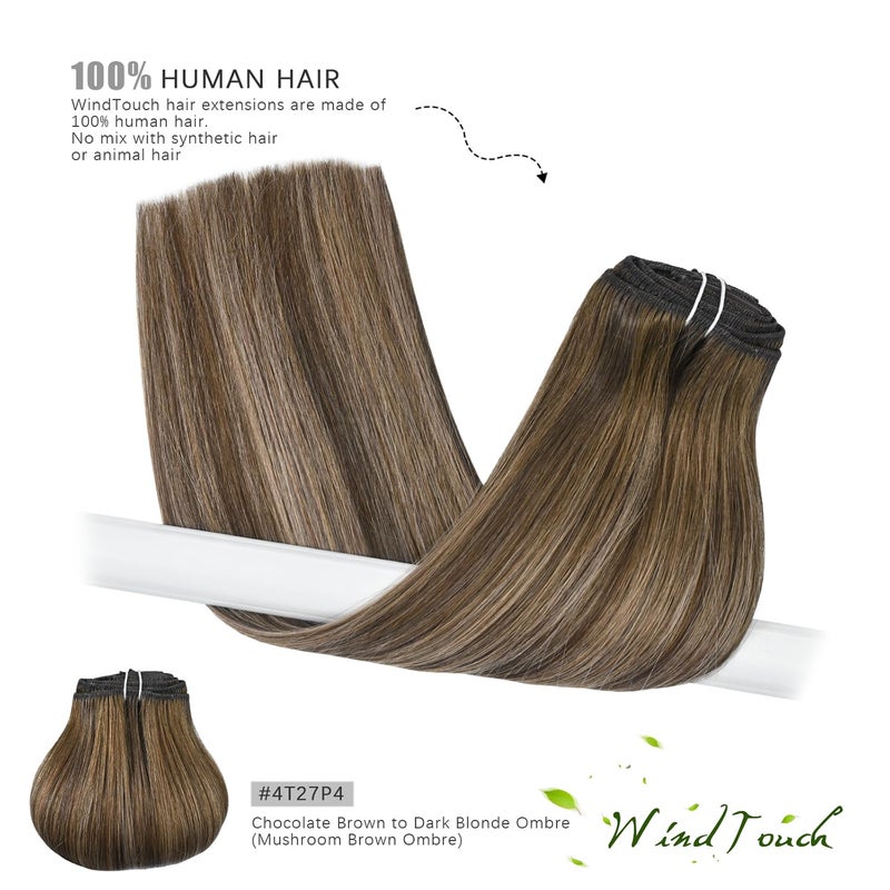 WindTouch Clip in Hair Extensions Ombre Medium Brown to Caramel Blonde Balayage Clip in Hair Extensions Real Human Hair 18Inch 7Pcs 120g - Image 2